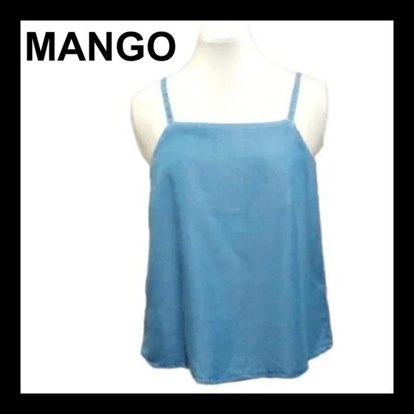 NWT MANGO Chambray square neckline back keyhole camisole - Picture 1 of 8